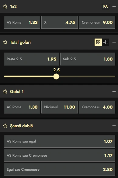Cote pariuri AS Roma vs Cremonese la Don