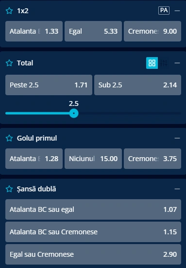 Cote pariuri Atalanta vs Cremonese la Mr Bit