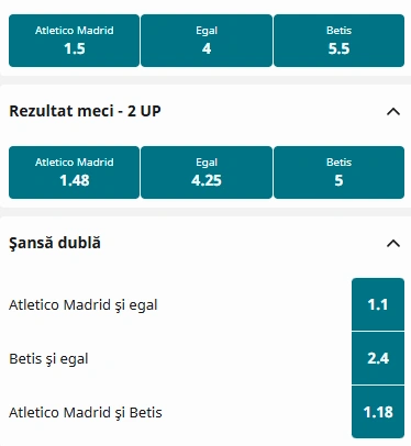 Cote pariuri Atletico Madrid vs Real Betis la Betfair