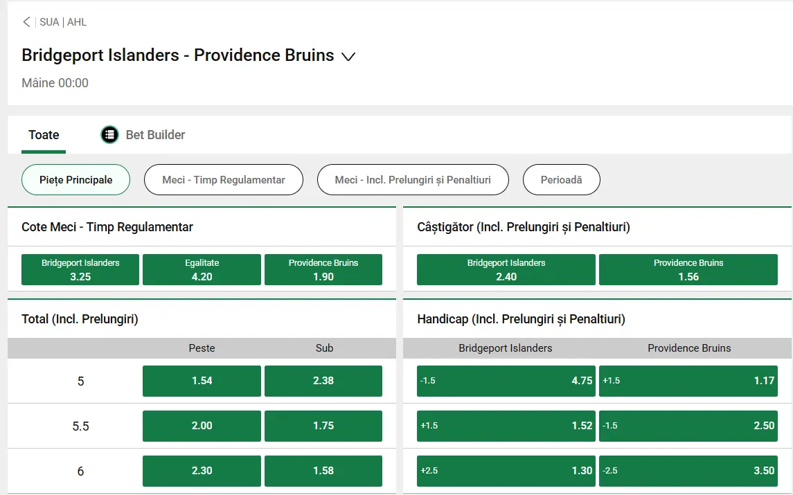 Cote pariuri Bridgeport v Providence Bruins - AHL 15 Februarie 2026
