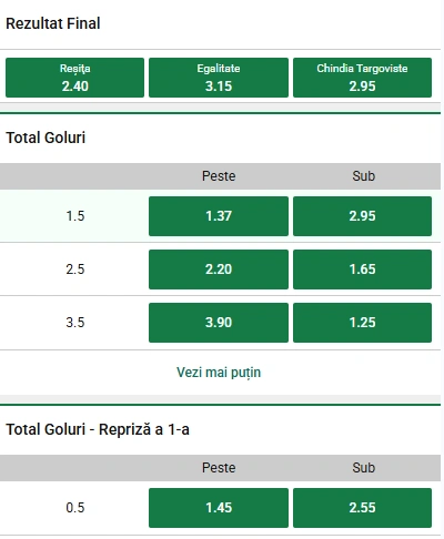 Cote pariuri CSM Resita vs Chindia Targoviste la Unibet