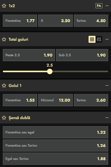 Cote pariuri Fiorentina vs Torino la Don