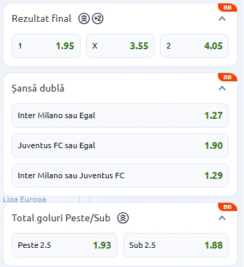 Cote pariuri Inter Milan vs Juventus la Betano