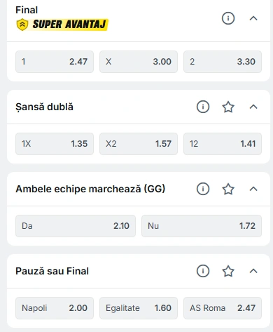 Cote pariuri Napoli vs AS Roma la Superbet