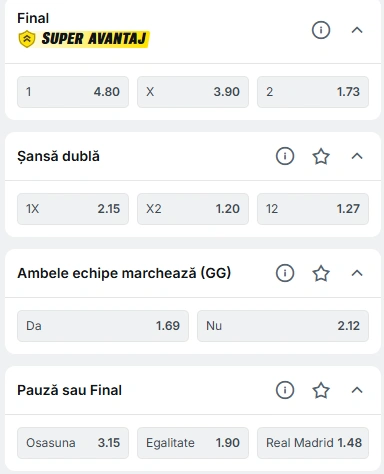 Cote pariuri Osasuna vs Real Madrid la Superbet