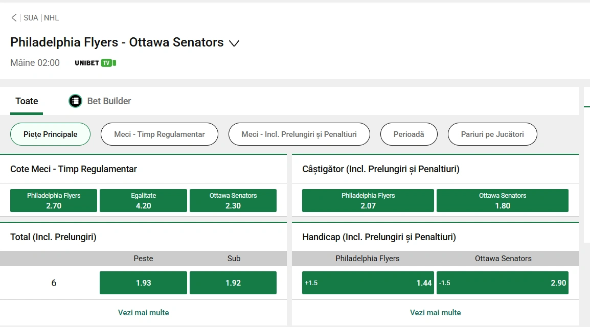 Cote pariuri Philadelphia Flyers vs Ottawa Senators 06.02.2026