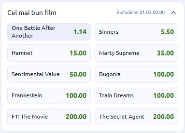 Cote pariuri Premii Oscar 2026 cel mai bun film la Betano