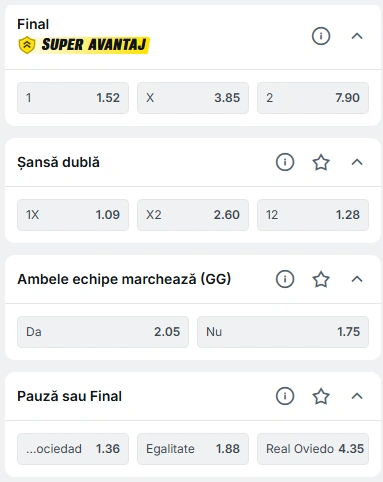 Cote pariuri Real Sociedad vs Real Oviedo la Superbet