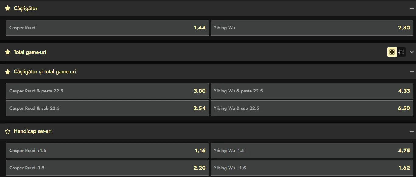 Cote pariuri la Don - Casper Ruud vs Yibing Wu, primul tur de la Acapulco 2026 Open