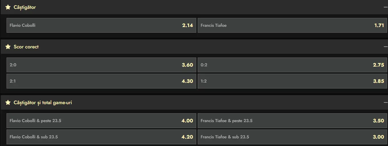 Cote pariuri la Don - Flavio Cobolli vs Frances Tiafoe, finala turneului de la Acapulco 2026 Open