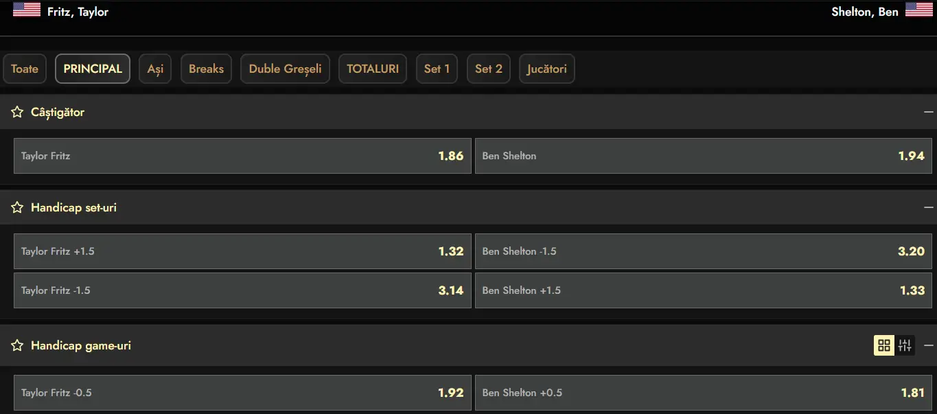 Cote pariuri la Don - Taylor Fritz vs Ben Shelton, finala de la Nexo 2026 Dallas Open