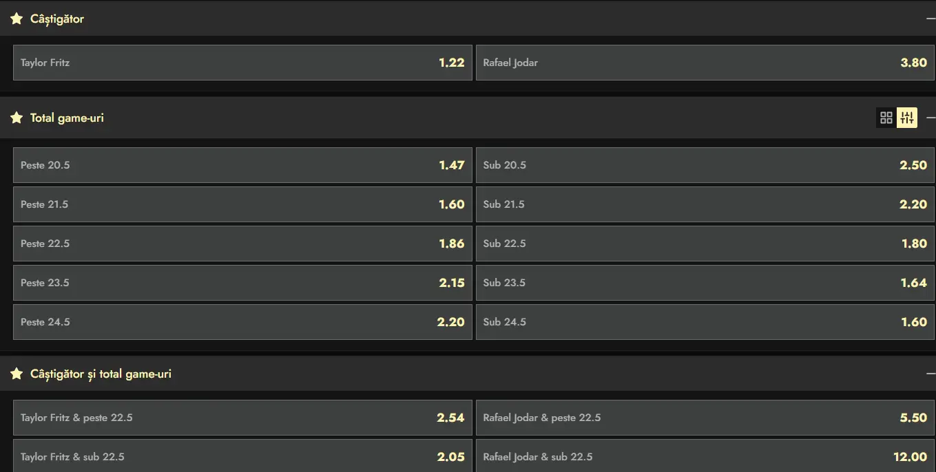 Cote pariuri la Don - Taylor Fritz vs Rafael Jodar, ”optimi„ Delray Beach 2026 Open