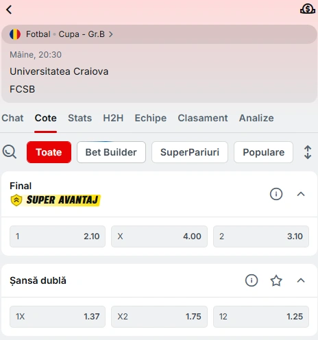 Cum arată Cotele la Pariuri pentru Universitatea Craiova vs FCSB, 12.02.2026