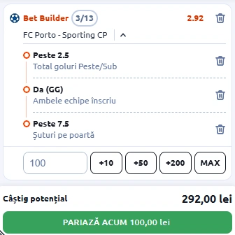 FC Porto vs Sporting Lisabona, Bet Builder in cota 3
