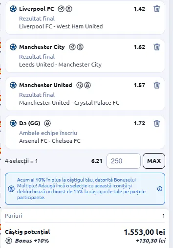 IA recomandă Biletul Etapei din Premier League