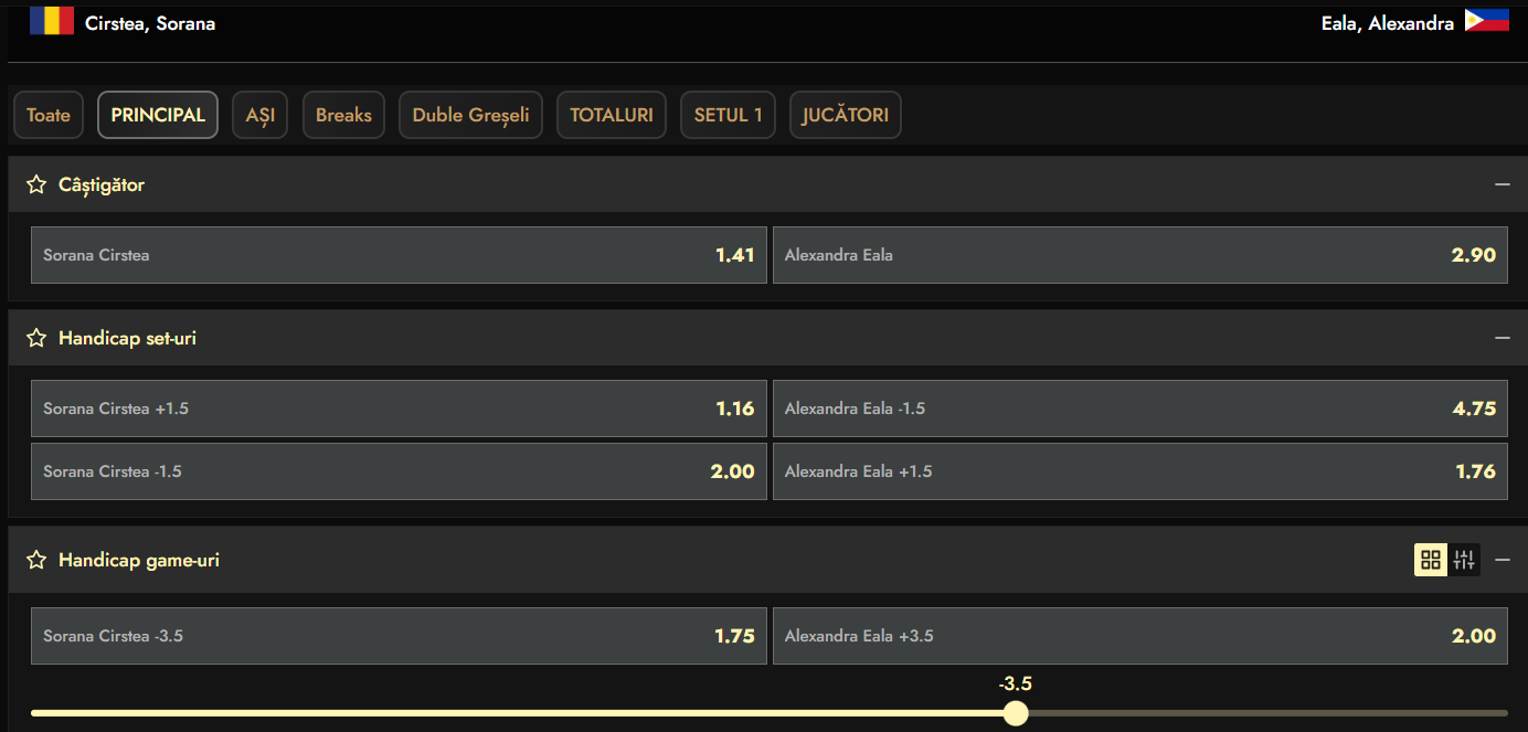 Ponturi Pariuri Sorana Cîrstea vs Alexandra Eala