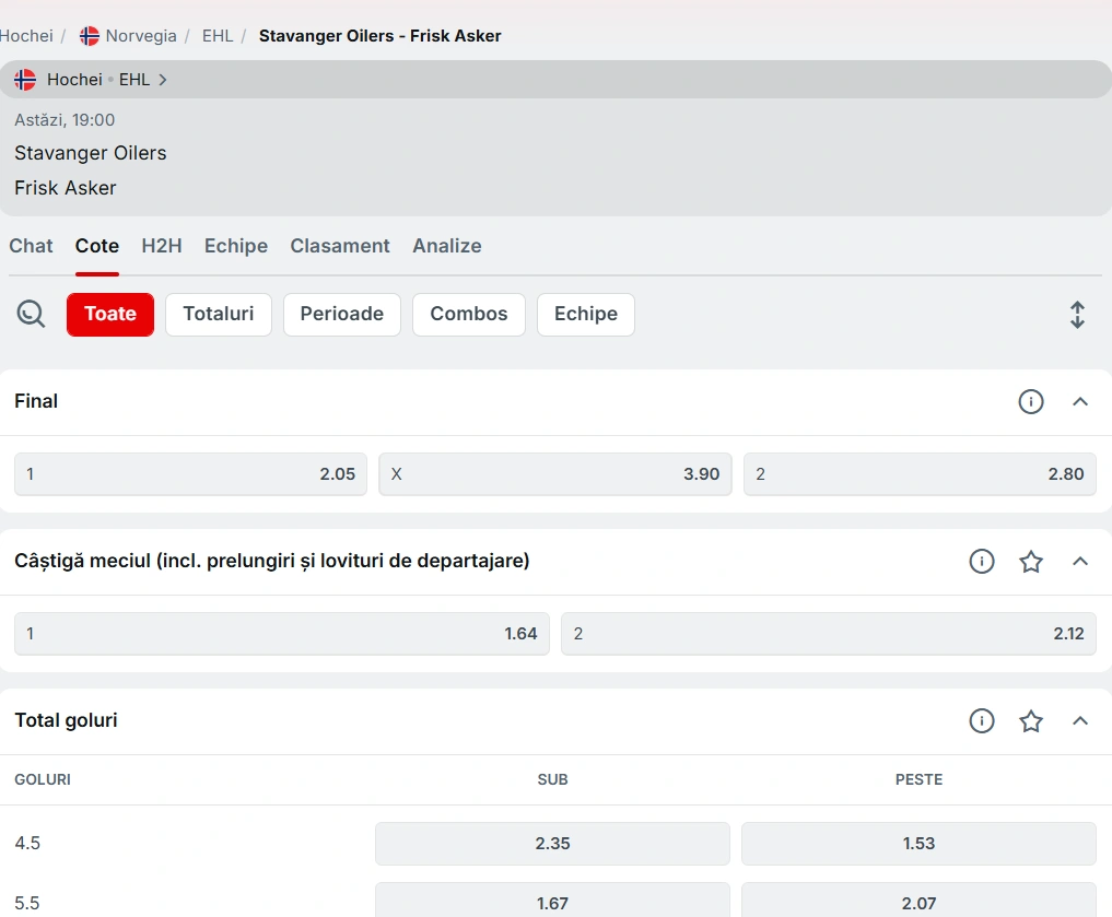 Stavanger Oilers vs Frisk Asker - Ponturi hochei 12 Februarie 2026