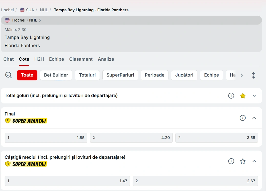 Tampa Bay vs Florida Panthers - NHL cote 06.02.2026