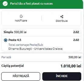Value Bet de cotă 2 în Dinamo - Craiova