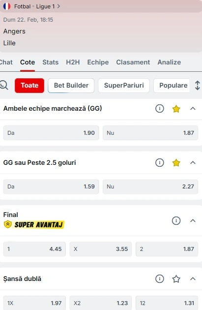 Cote pariuri Angers - Lille