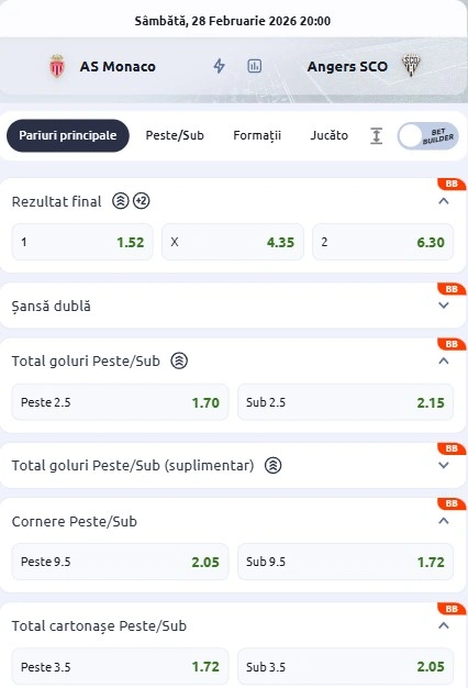 Cote pariuri AS Monaco - Angers