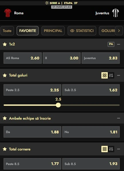 Cote pariuri AS Roma vs Juventus