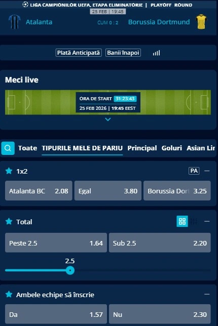 Cote pariuri Atalanta vs Dortmund