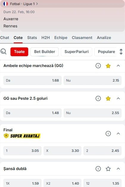 Cote pariuri Auxerre vs Rennes