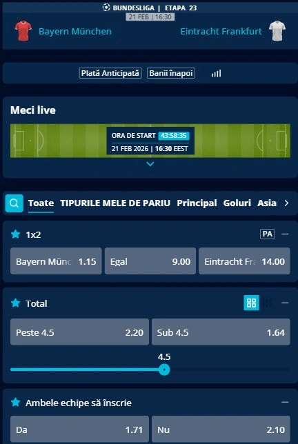 Cote pariuri Bayern - Frankfurt