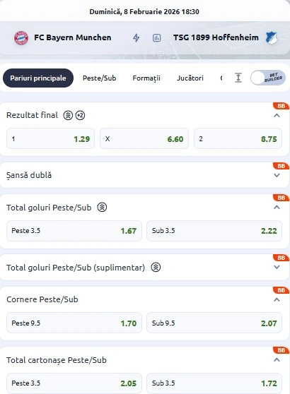 Cote pariuri Bayern vs Hoffenheim