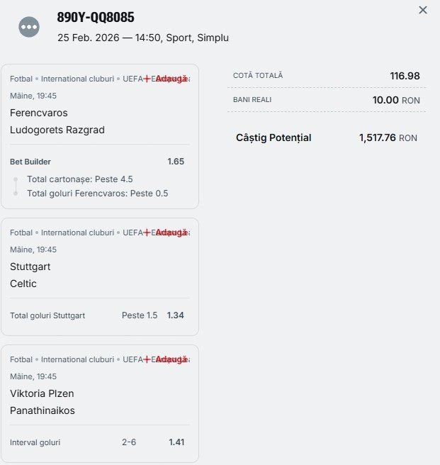 Bilet pariu șansă Superbet 26 februarie 2026