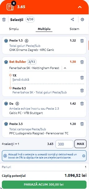 Biletul zilei din Europa League 19.02.2026