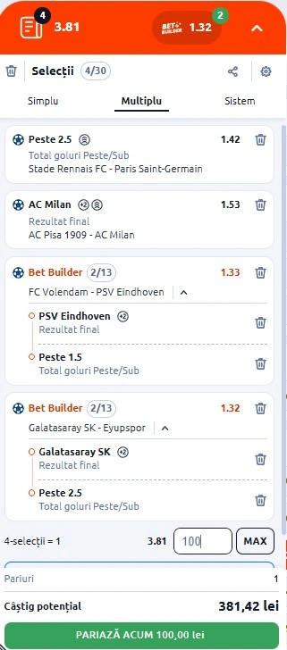 Biletul zilei azi din fotbal 13 februarie 2026