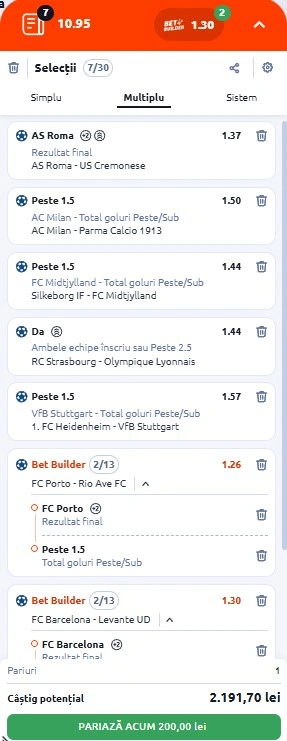 Biletul zilei azi din fotbal 22 februarie 2026