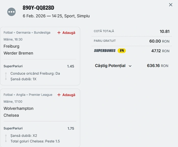 Biletul zilei azi din fotbal 7 februarie 2026