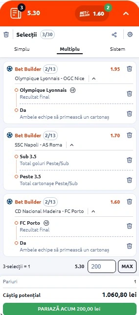 Biletul zilei azi la Betano 15 februarie 2026