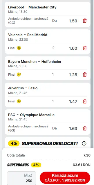 Biletul Zilei cu AI din top 5 campionate