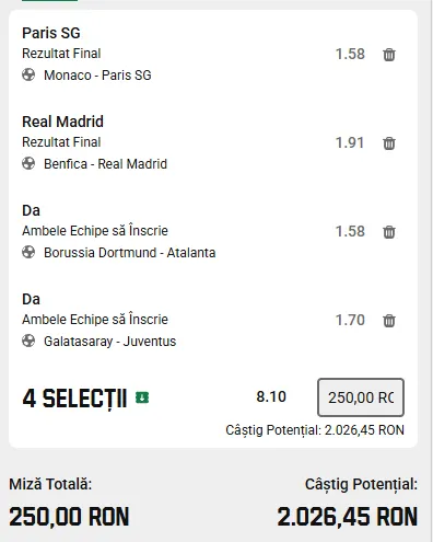 Biletul Zilei din Champions League cu AI