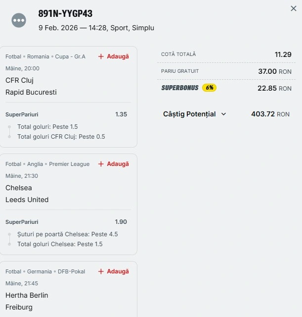 Biletul zilei din fotbal 10.02.2026