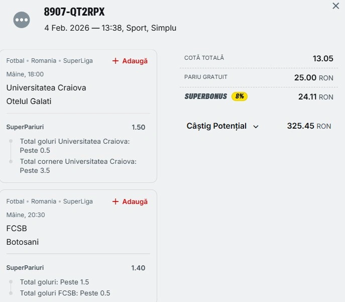 Biletul zilei din fotbal 5 februarie 2026