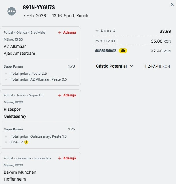 Biletul zilei din Superpariuri 08.02.2026