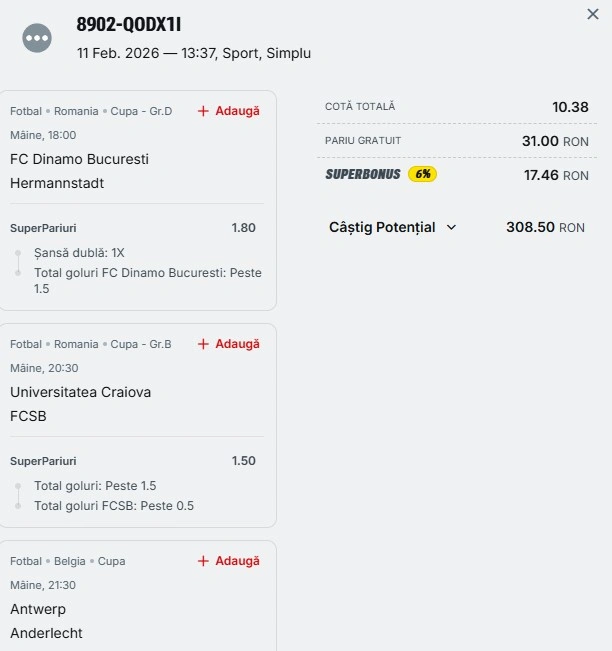 Biletul zilei din Superpariuri 12 februarie 2026