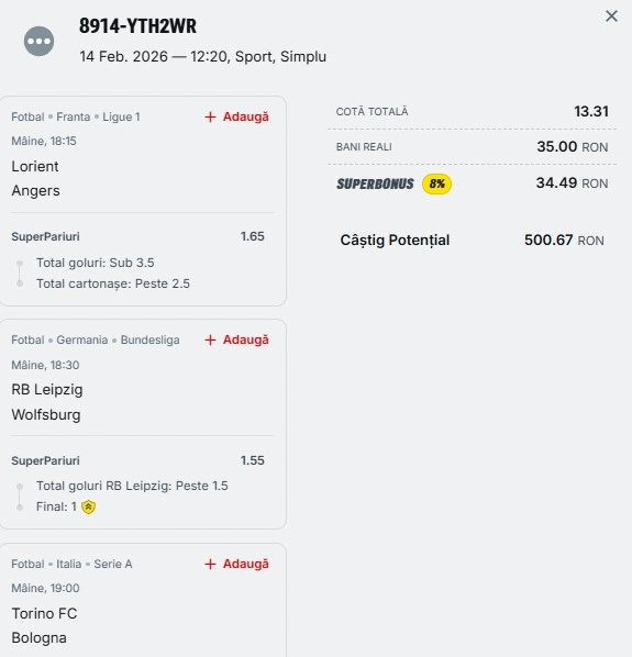 Biletul zilei din Superpariuri 15.02.2026