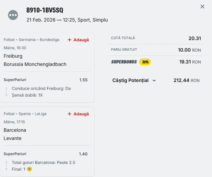 Biletul zilei din Superpariuri 22.02.2026