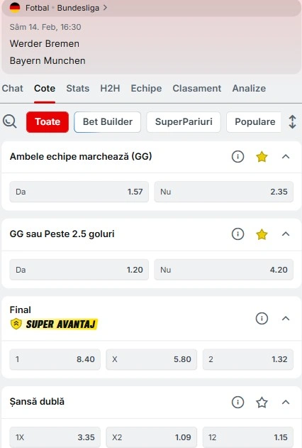 Cote pariuri Bremen vs Bayern