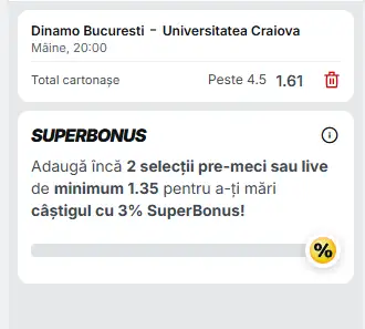 Cotă pentru cartonașe la Superbet