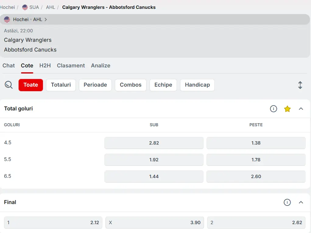 cote Calgary vs Abbotsford - Hochei 27 Februarie 2026