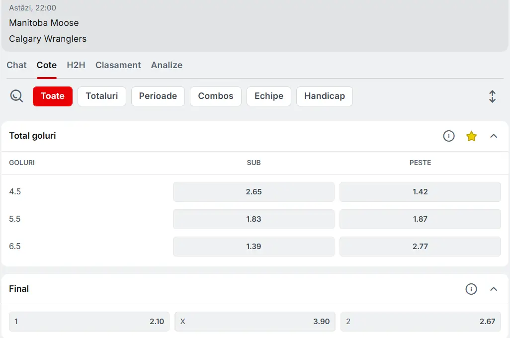 cote Manitoba Moose vs Calgary Wranglers - AHL 16 Februarie 2026