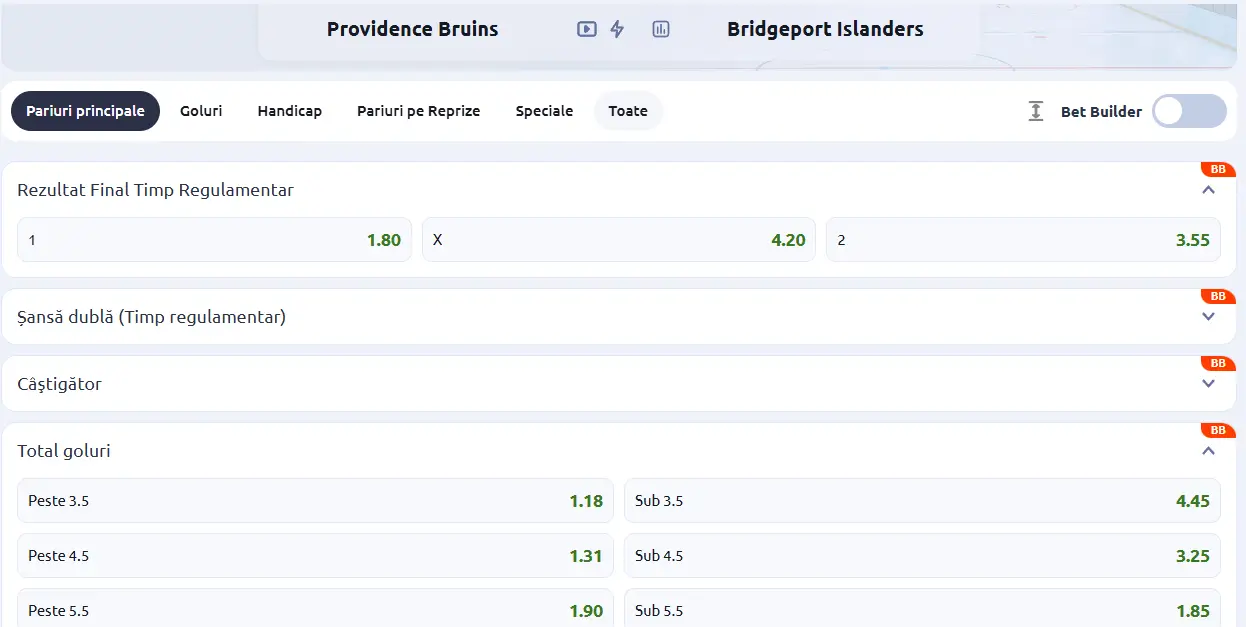 cote pariuri Providence Bruins vs Bridgeport Islanders - Hochei 15 Februarie 2026