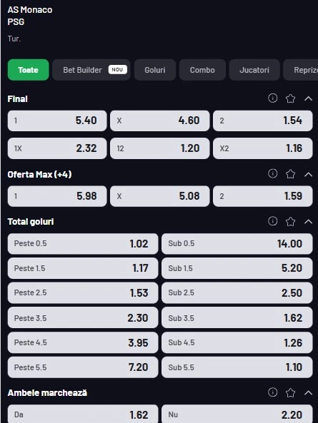Cote pariuri AS Monaco vs PSG la Maxbet